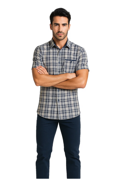 Mens Textured Plaid Walking Suit in Navy/white by Dreams by Zacchi – 2 Piece Leisure Outfit-matching-shirt-and-pants-$99 2   - from alligatorwarehouse.com