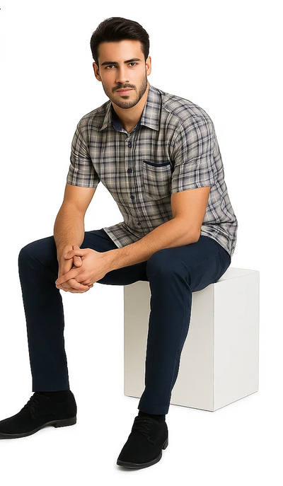 Mens Textured Plaid Walking Suit in Navy/white by Dreams by Zacchi – 2 Piece Leisure Outfit-matching-shirt-and-pants-$99 6   - from alligatorwarehouse.com