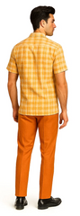 Mens Textured Plaid Walking Suit in Orange/Cream by Dreams by Zacchi – 2 Piece Leisure Outfit with Matching Shirt and Pants - $99