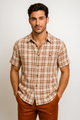 Mens Textured Plaid Walking Suit in Papaya/Cream by Dreams by Zacchi – 2 Piece Leisure Outfit with Matching Shirt and Pants - $99