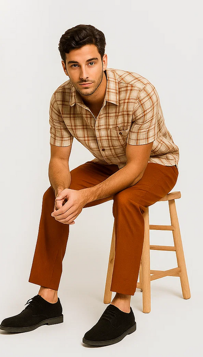 Mens Textured Plaid Walking Suit in Papaya/Cream by Dreams by Zacchi – 2 Piece Leisure Outfit with Matching Shirt and Pants - $99 6   - from alligatorwarehouse.com