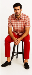 Mens Textured Plaid Walking Suit in Red/Off White by Dreams by Zacchi – 2 Piece Leisure Outfit with Matching Shirt and Pants - $99