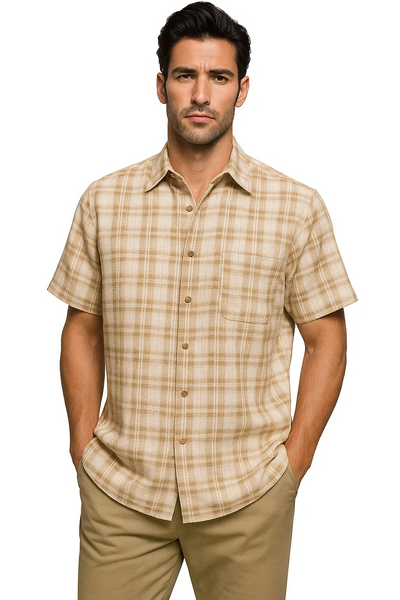 Mens Textured Plaid Walking Suit in Tan/cream by Dreams by Zacchi – 2 Piece Leisure Outfit with Matching Shirt and Pants - $99 1   - from alligatorwarehouse.com