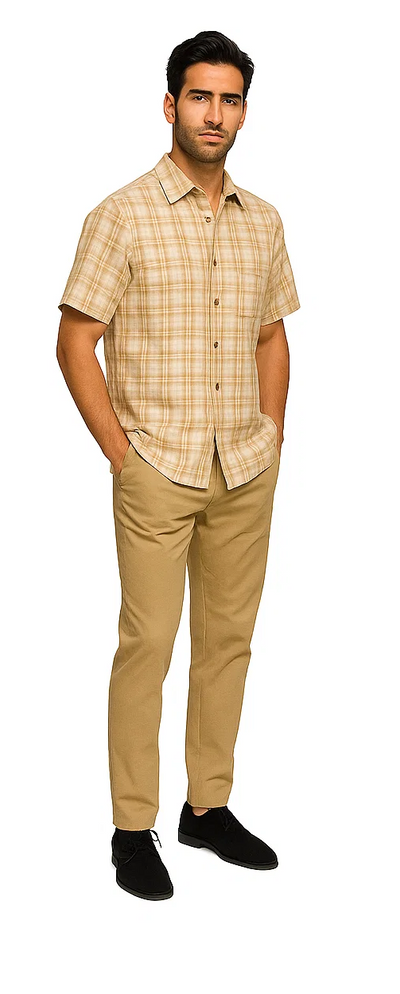 Mens Textured Plaid Walking Suit in Tan/cream by Dreams by Zacchi – 2 Piece Leisure Outfit with Matching Shirt and Pants - $99 3   - from alligatorwarehouse.com