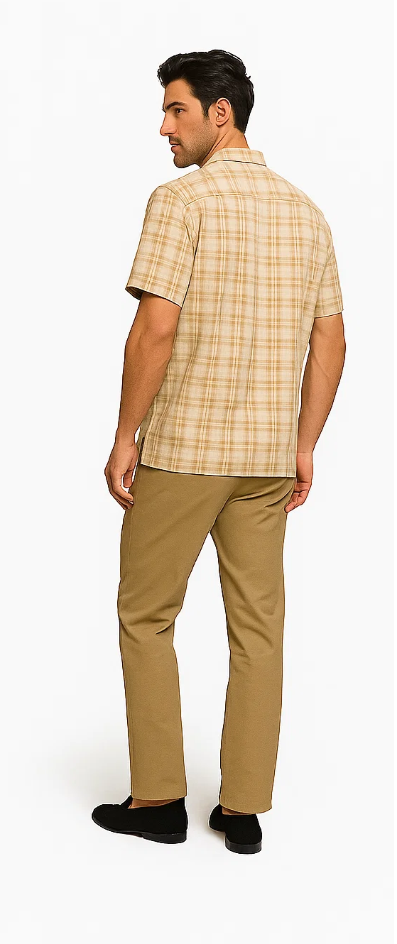 Mens Textured Plaid Walking Suit in Tan/cream by Dreams by Zacchi – 2 Piece Leisure Outfit with Matching Shirt and Pants - $99