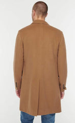 Men's Three Button Notch Lapel Wool-Cashmere Toffee Topcoat