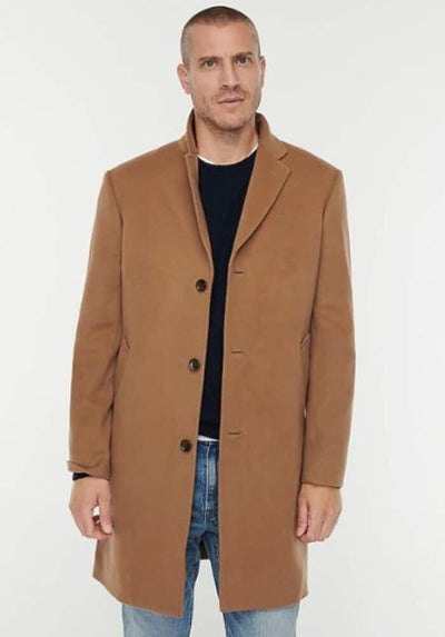 Men's Three Button Notch Lapel Wool-Cashmere Toffee Topcoat 1   - from alligatorwarehouse.com