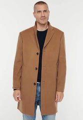 Men's Three Button Notch Lapel Wool-Cashmere Toffee Topcoat