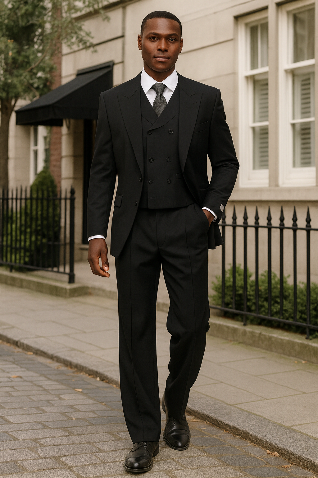 Mens Tiglio Rosso Suit - Wide Leg Baggy Pants - 100% Wool  Black Three-Piece Suit with Double-Breasted Vest and Peak Lapel 4   - from alligatorwarehouse.com