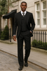 Mens Tiglio Rosso Suit - Wide Leg Baggy Pants - 100% Wool  Black Three-Piece Suit with Double-Breasted Vest and Peak Lapel 4   - from alligatorwarehouse.com