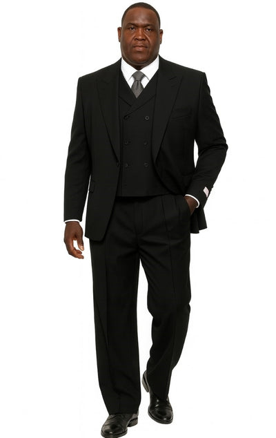 Mens Tiglio Rosso Suit - Wide Leg Baggy Pants - 100% Wool  Black Three-Piece Suit with Double-Breasted Vest and Peak Lapel 5   - from alligatorwarehouse.com