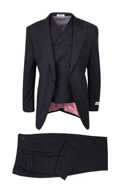 Mens Tiglio Rosso Suit - Wide Leg Baggy Pants - 100% Wool  Black Three-Piece Suit with Double-Breasted Vest and Peak Lapel 6   - from alligatorwarehouse.com
