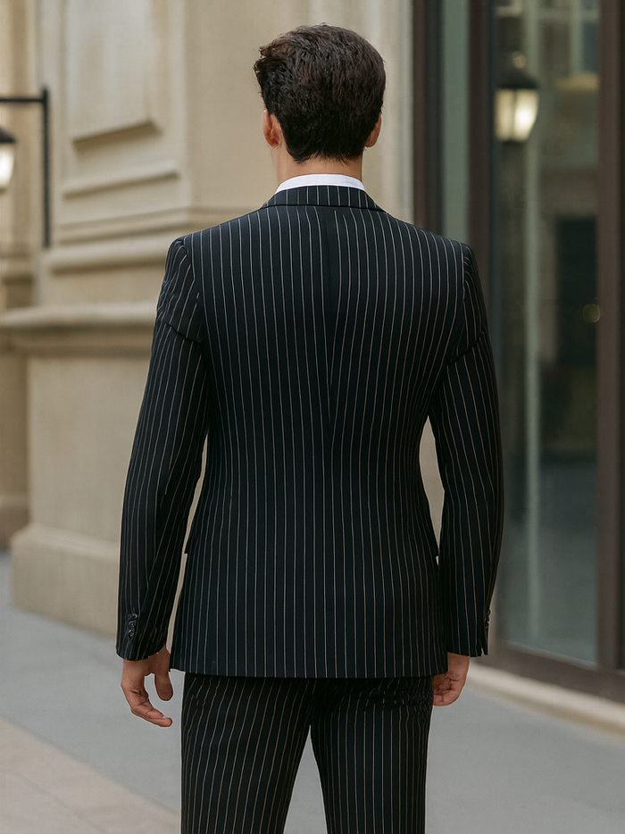 Mens Vested Gangster Pinstripe 1920's Suit in Black