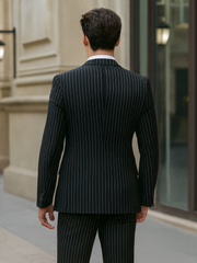 Mens Vested Gangster Pinstripe 1920's Suit in Black