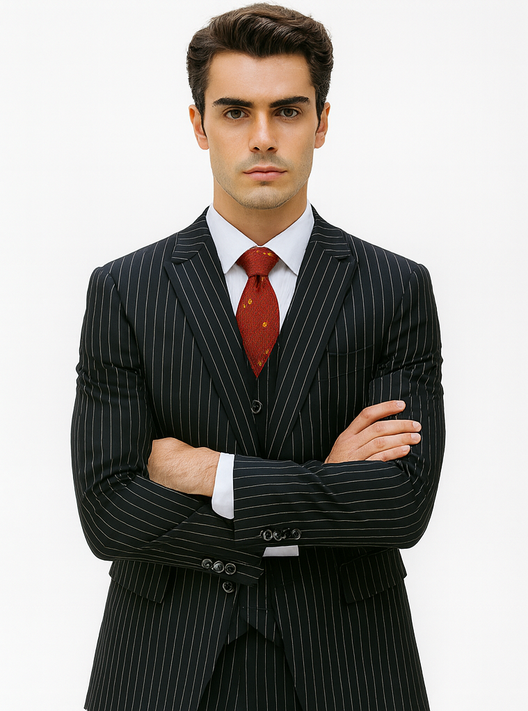 Mens Vested Gangster Pinstripe 1920's Suit in Black