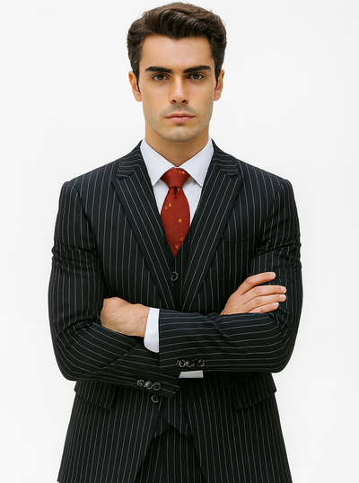 Mens Vested Gangster Pinstripe 1920's Suit in Black 5 S9-5369  - from alligatorwarehouse.com