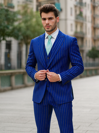 Mens Vested Gangster Pinstripe 1920's Suit in Blue 1 SO1V2RS-9_BLUE_36S  - from alligatorwarehouse.com