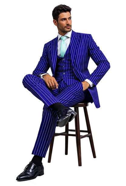 Mens Vested Gangster Pinstripe 1920's Suit in Blue