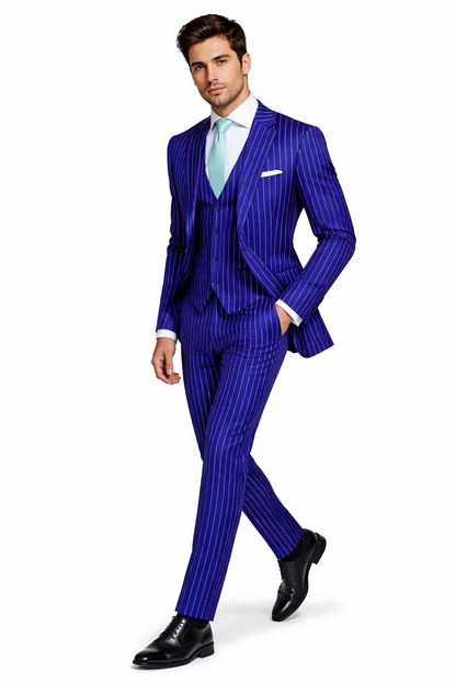 Mens Vested Gangster Pinstripe 1920's Suit in Blue