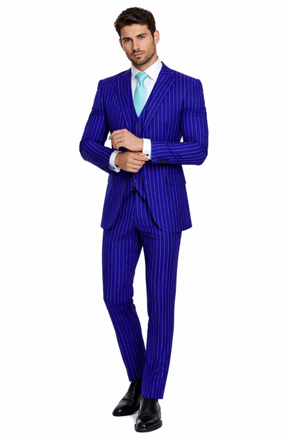 Mens Vested Gangster Pinstripe 1920's Suit in Blue