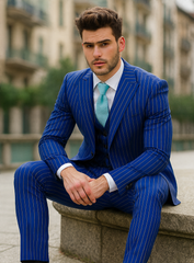 Mens Vested Gangster Pinstripe 1920's Suit in Blue