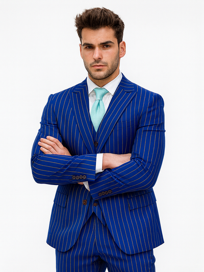 Mens Vested Gangster Pinstripe 1920's Suit in Blue 5 SO1V2RS-9_BLUE_36S  - from alligatorwarehouse.com
