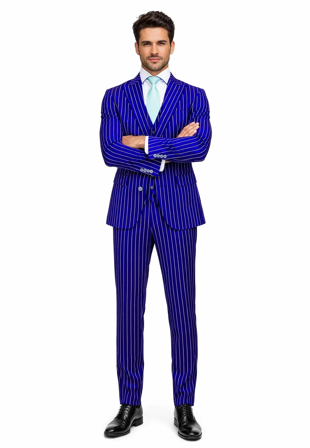 Mens Vested Gangster Pinstripe 1920's Suit in Blue