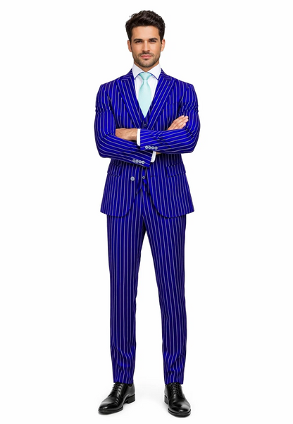 Mens Vested Gangster Pinstripe 1920's Suit in Blue