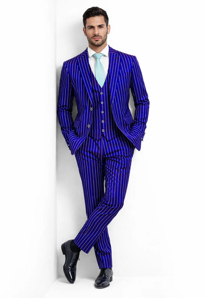 Mens Vested Gangster Pinstripe 1920's Suit in Blue