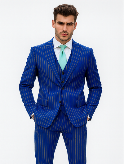 Mens Vested Gangster Pinstripe 1920's Suit in Blue 7 SO1V2RS-9_BLUE_36S  - from alligatorwarehouse.com