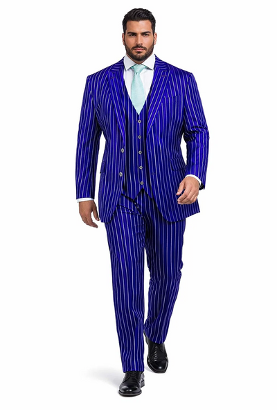Mens Vested Gangster Pinstripe 1920's Suit in Blue