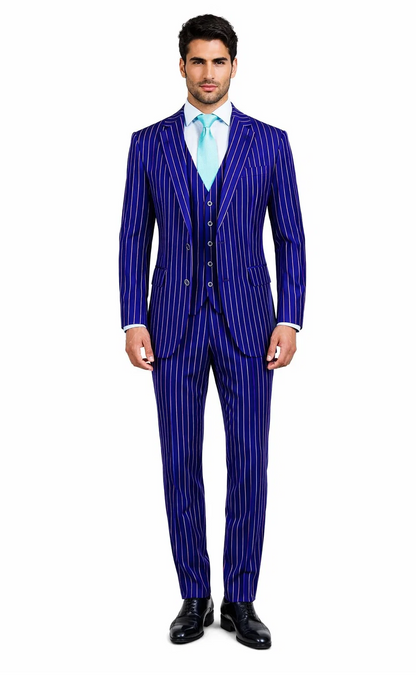 Mens Vested Gangster Pinstripe 1920's Suit in Blue