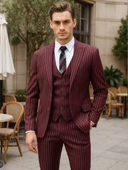 Mens Vested Gangster Pinstripe 1920's Suit in Burgundy