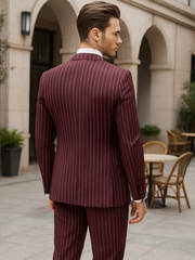 Mens Vested Gangster Pinstripe 1920's Suit in Burgundy