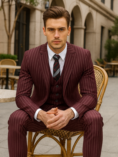 Mens Vested Gangster Pinstripe 1920's Suit in Burgundy 4 SO1V2RS-9_BURGUNDY_42R  - from alligatorwarehouse.com