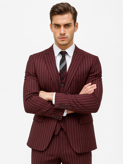 Mens Vested Gangster Pinstripe 1920's Suit in Burgundy