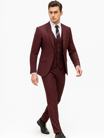 Mens Vested Gangster Pinstripe 1920's Suit in Burgundy