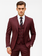 Mens Vested Gangster Pinstripe 1920's Suit in Burgundy