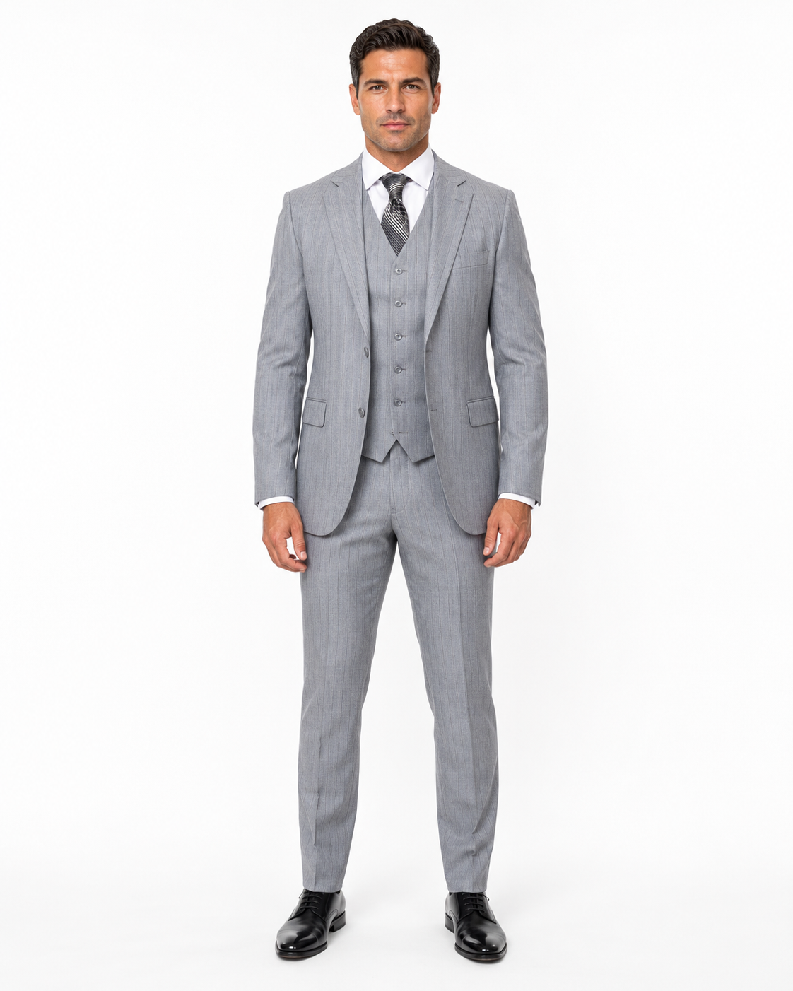 Mens Vested Gatsby Suit Pinstripe Grey Regular Fit Venetian