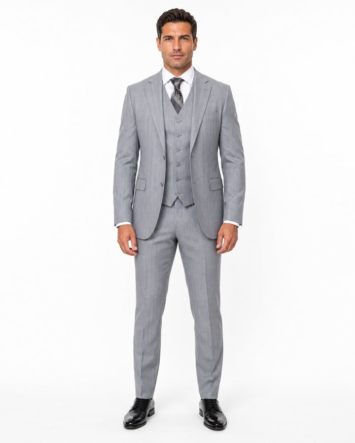 Mens Vested Gatsby Suit Pinstripe Grey Regular Fit Venetian