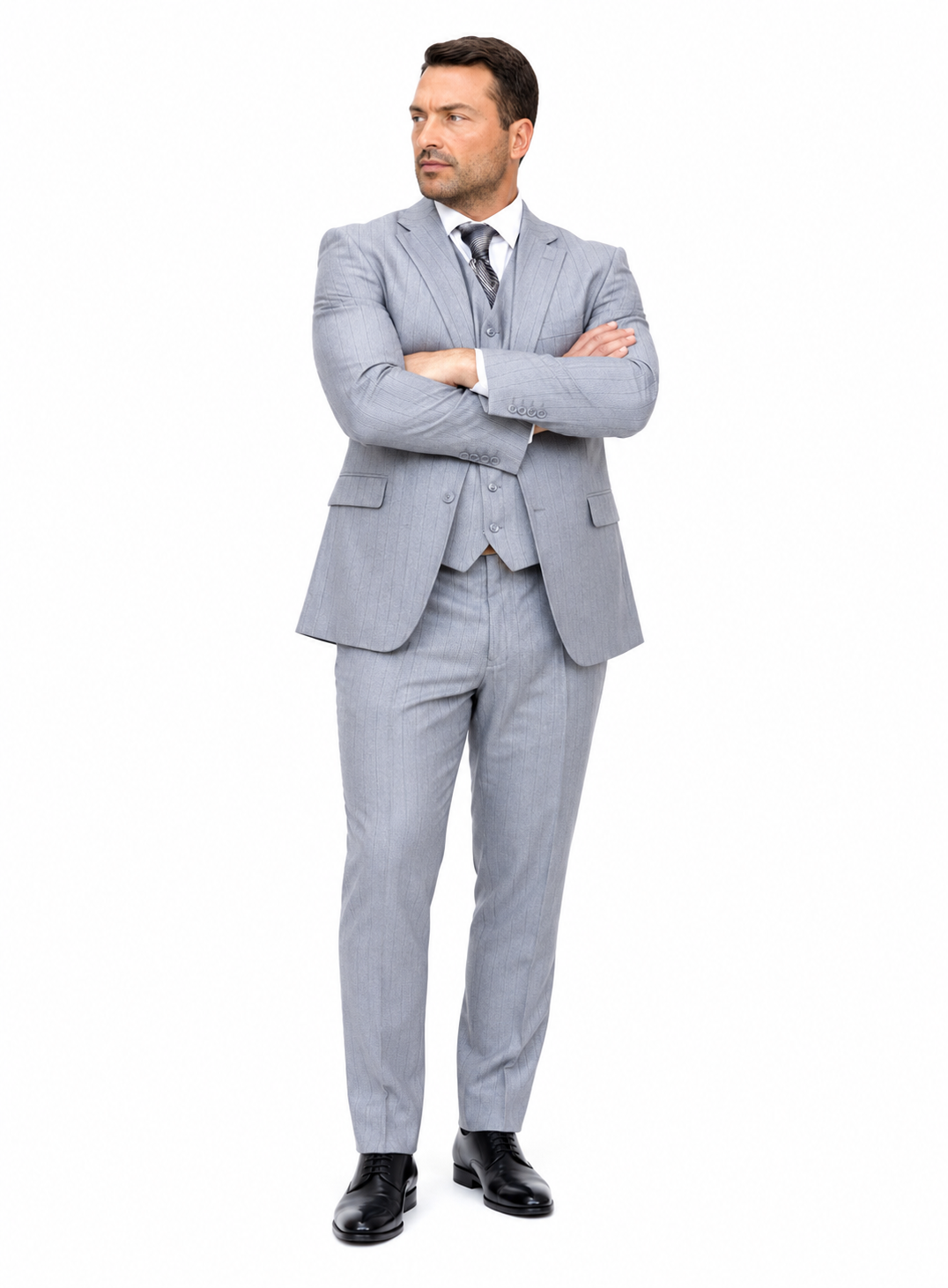 Mens Vested Gatsby Suit Pinstripe Grey Regular Fit Venetian