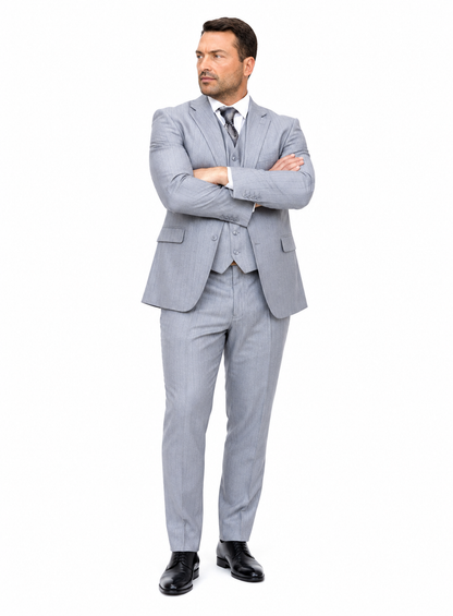 Mens Vested Gatsby Suit Pinstripe Grey Regular Fit Venetian