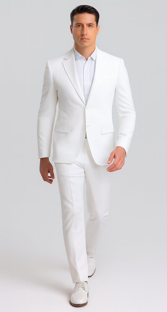 Mens Jacket + Pants Summer Seersucker Suit in White Pinstripe