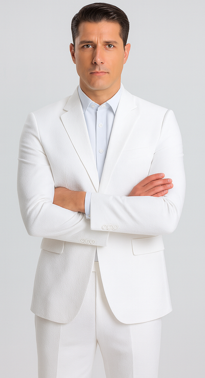 Mens Vested Summer Seersucker Suit in White Pinstripe 7 FM-9081  - from alligatorwarehouse.com