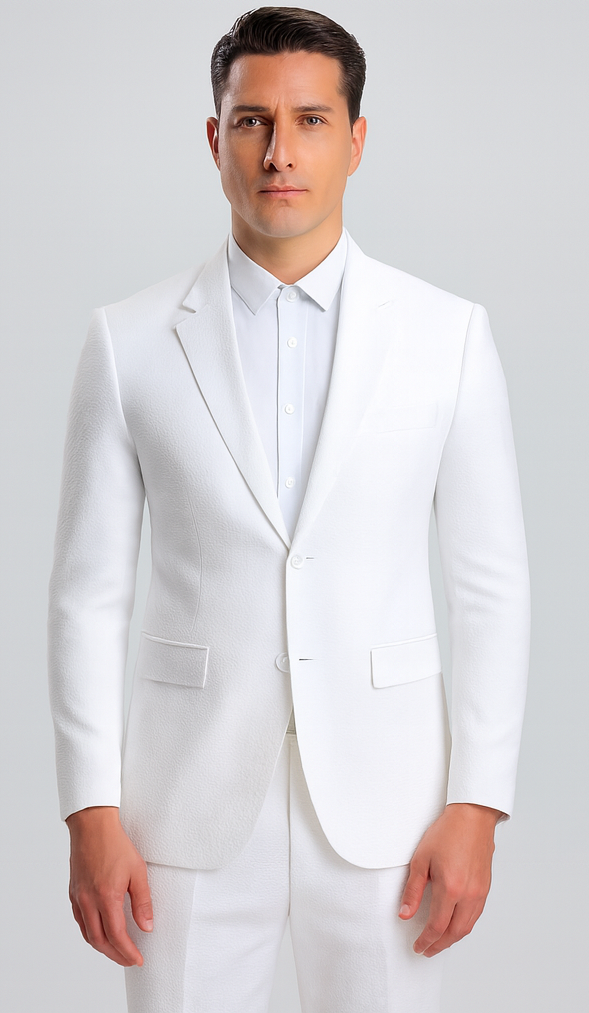 Mens Vested Summer Seersucker Suit in White Pinstripe
