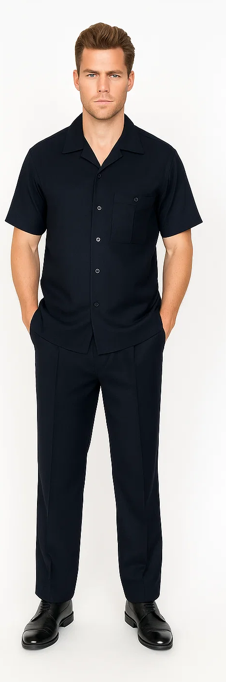 Mens Walking Suit in Color Black leisure suit causal Matching Shirt and Pants $99