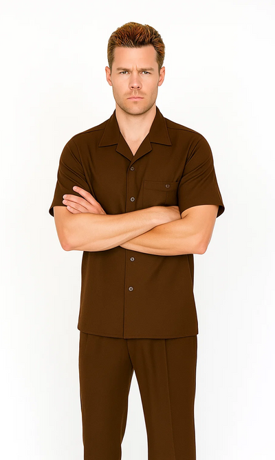 Mens Walking Suit in Color Brown leisure suit causal Matching Shirt and Pants $99 2   - from alligatorwarehouse.com