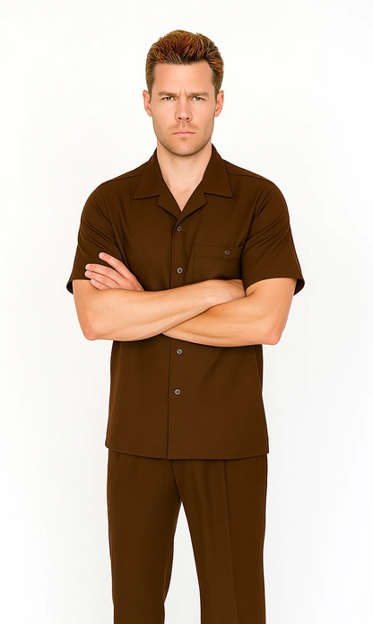 Mens Walking Suit in Color Brown leisure suit causal Matching Shirt and Pants $99