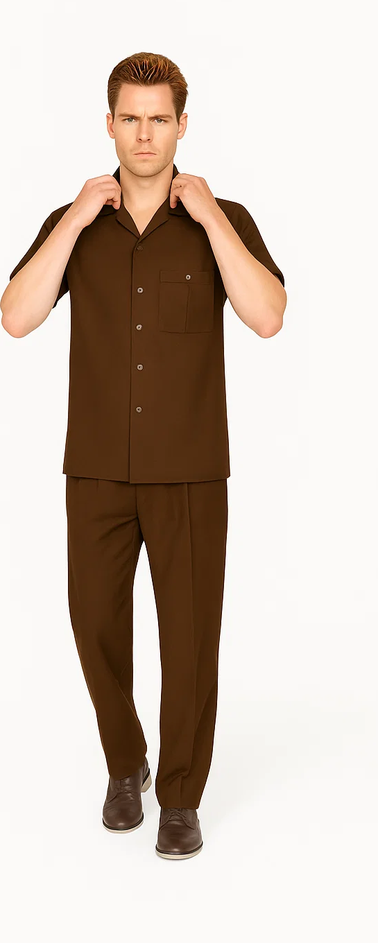Mens Walking Suit in Color Brown leisure suit causal Matching Shirt and Pants $99 7   - from alligatorwarehouse.com