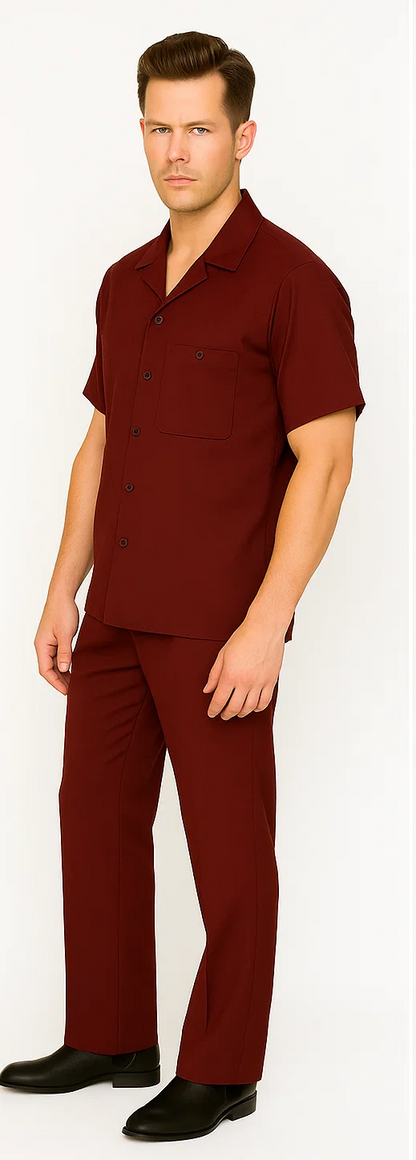 Mens Walking Suit in Color Burgundy leisure suit causal Matching Shirt and Pants $99